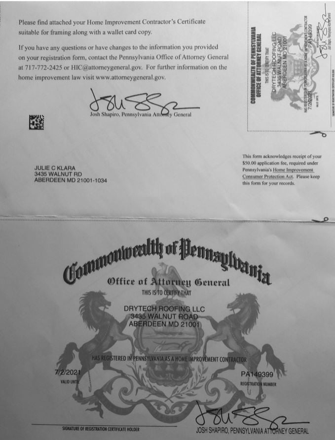 PA-License DryTech License, Pennsylvania