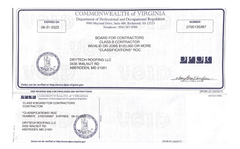 DryTech VA License 8 31 20221024_1 DryTech License, Virginia